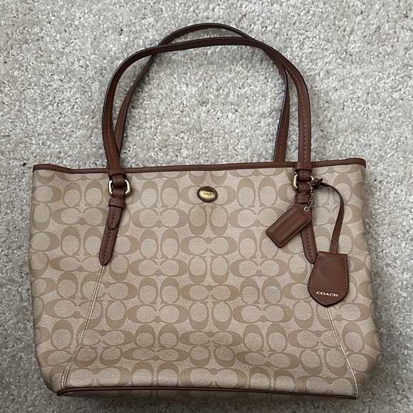 Coach Tan and Brown Signature Tote - Picture 1 of 4